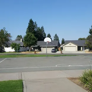 One half basketball court with lights