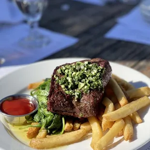 Flank Flatiron Steak w/chimichurry sauce and Frites