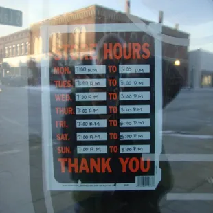 Hours of operation, front entry doors.