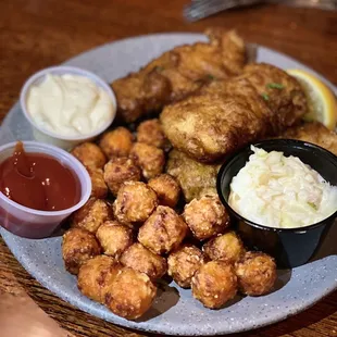 Beer Battered Cod with sweet potatoes tots