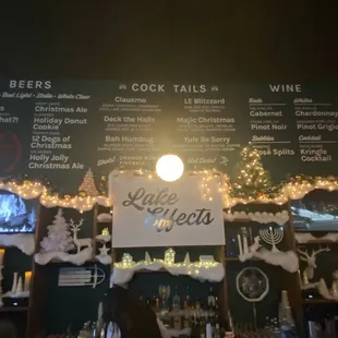 the menu of the bar