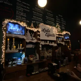 a bar decorated for christmas