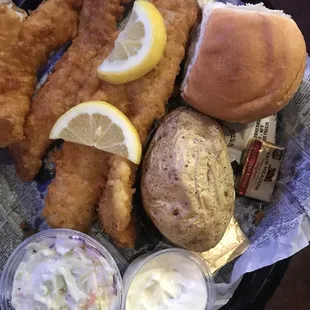 a basket of fish and chips