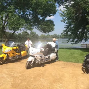 a couple of motorcycles parked next to each other