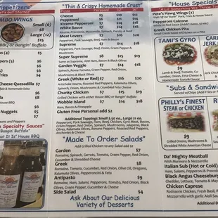 Back Menu (Appetizers, Pizza, Salads, Specials, &amp; Subs/Sandwiches)