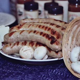 Our Portabella Mushroom and Swiss Cheese brats are award-winning and famous for miles around!