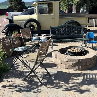 Fire pit in front of office