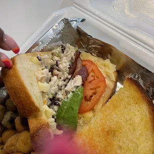 Inside of the chicken sandwich. It has cranberries in it