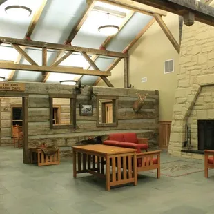 the living room of a log cabin