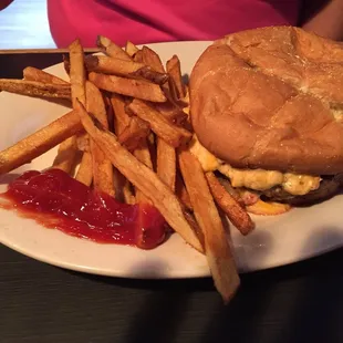 Pimento Cheese burger with hand cut fries