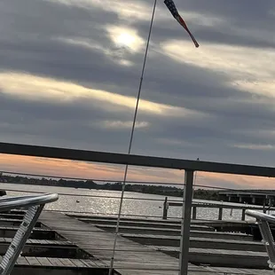 a flag on a dock