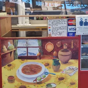 a painting of a bowl of soup