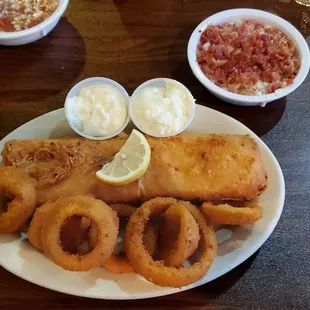 Half Fish Log and Onion Rings