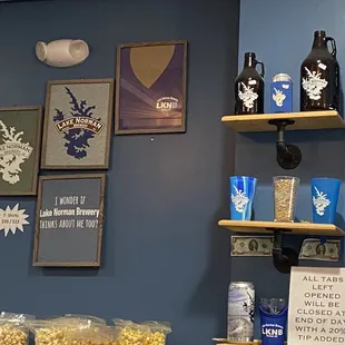 shelves of beer and popcorn