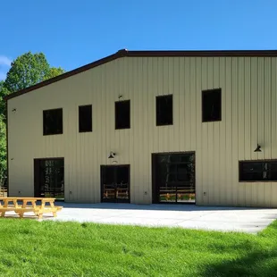Outdoor patio and grass area