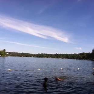 people swimming in the lake