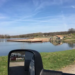 Large pool on lake that was non usable, in repair.