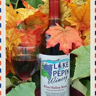 a bottle of wine and a glass of wine