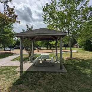 This is a view of covered picnic table.  Photo taken April 22, 2023.