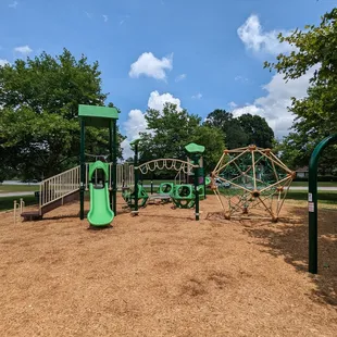 This is one of several views of the replaced playground.  Photo taken June 12, 2023.