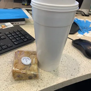 Gluten free blondie and large coffee