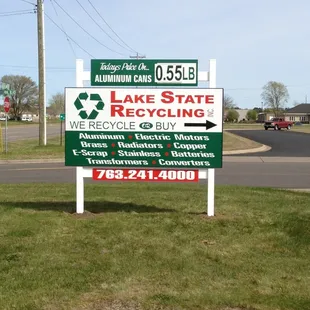 Lake State Recycling sign on Co. Rd. 1