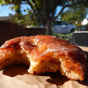 Apple fritter in the sunlight.