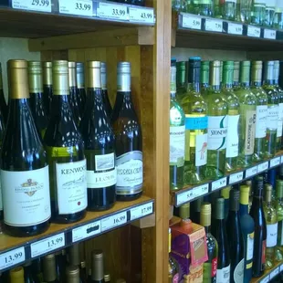shelves of wine bottles
