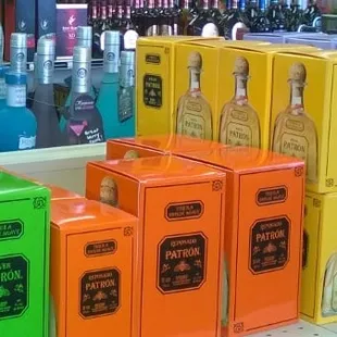bottles of liquor on shelves