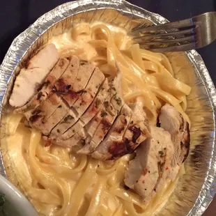 Fettuccine Alfredo with grilled chicken to-go