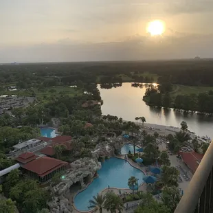 a view of the pool from the balcony