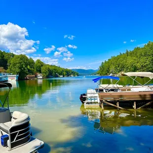 boats docked on the lake