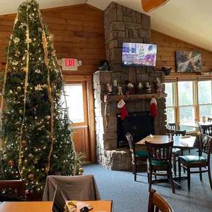 a christmas tree in the dining room