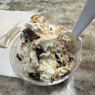 Single scoop of Elephant Ears flavor (partially eaten)