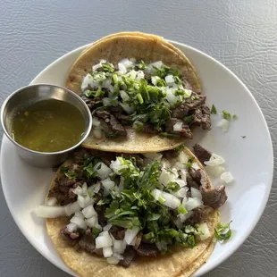 Steak Tacos, with homemade green salsa! Happy Taco Tuesday!!
