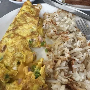 Denver Omelette no onions, hash browns requested well done.