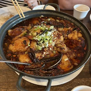 LaYü. It&apos;s spicy fish with bean sprouts and bean noodles and other vegetables