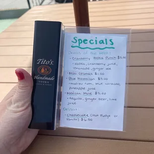 a menu for specials