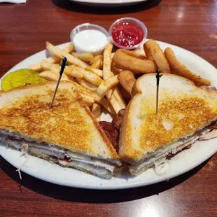 Proud Bird, fries  and onion  rings. Large portions. Good sandwich.