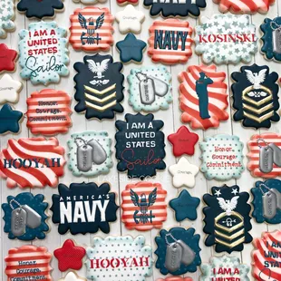 a wall of patriotic cookies