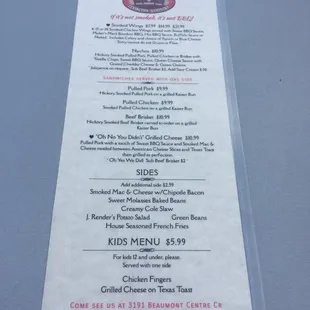 The limited 2017 menu of JRenders BBQ available at Jax