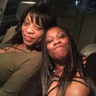 This is my sis and me in my car bfa we step out to go inside lakeside..