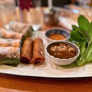 Spring rolls and egg rolls.