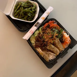 Combination Noodles Bowl and Spicy Edamame