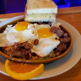 Meat lovers skillet with horrible looking sausage