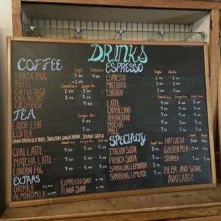 menus and prices