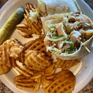 Chicken wrap with waffle fries