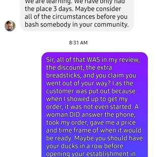Harassing messages from the owner of Lakeview Inn Tavern