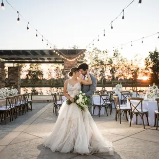 bride and groom at sunset