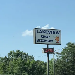 a sign for lakeview family restaurant